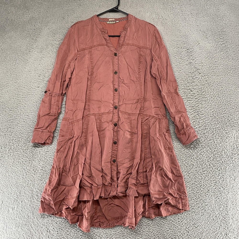Holding Horses Shirt Dress Womens 8 Pink Chambray Trapeze Swing Anthro Tencel
